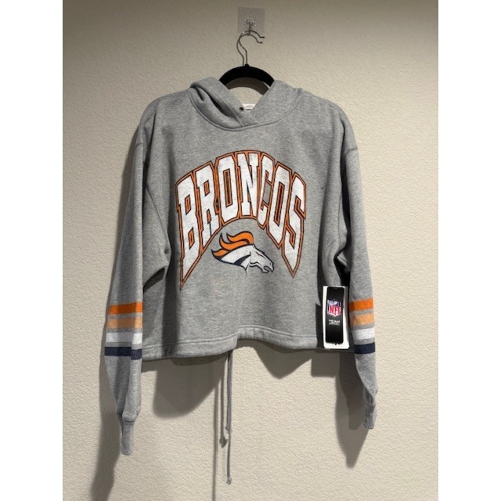 47 Brand Denver Broncos Womens Cropped Hoodie Slate Grey NFL Large FF010PWRRAV